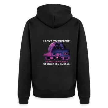 Horror Paranormales Spukhaus Gruseliges Halloween - Unisex Premium Bio Zip Hoodie - Schwarz - Hinten - Nico (187cm)
