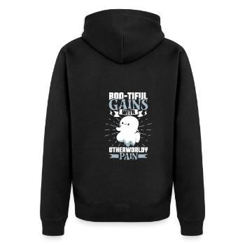 Bodybuilding Powerlifting Gewichtheben Fitness - Unisex Premium Bio Zip Hoodie - Schwarz - Hinten - Nico (187cm)