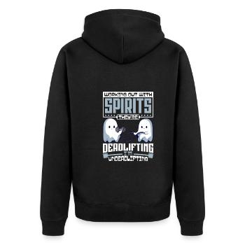 Bodybuilding Powerlifting Gewichtheben Fitness - Unisex Premium Bio Zip Hoodie - Schwarz - Hinten - Nico (187cm)
