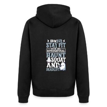 Bodybuilding Powerlifting Gewichtheben Fitness - Unisex Premium Bio Zip Hoodie - Schwarz - Hinten - Nico (187cm)