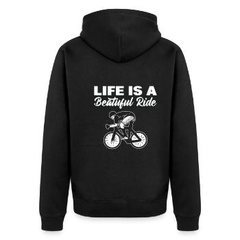 Life Is A Beautiful Ride Biker - Unisex Premium Bio Zip Hoodie - Schwarz - Hinten - Nico (187cm)