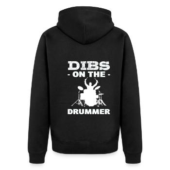 Dibs On The Drummer Schlagzeuger - Unisex Premium Bio Zip Hoodie - Schwarz - Hinten - Nico (187cm)