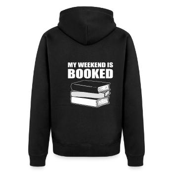 My Weekend Is Booked Korrektor - Unisex Premium Bio Zip Hoodie - Schwarz - Hinten - Nico (187cm)