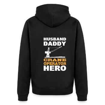 Husband Daddy Crane Operator Hero Baggerfahrer - Unisex Premium Bio Zip Hoodie - Schwarz - Hinten - Nico (187cm)