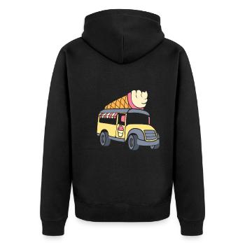 Rosa Eiswagen Eiscreme Scooper - Unisex Premium Bio Zip Hoodie - Schwarz - Hinten - Nico (187cm)