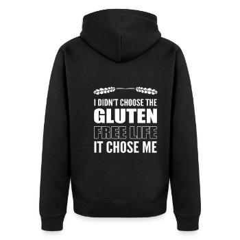 Lustiger glutenfrei Fitnessfanatiker - Unisex Premium Bio Zip Hoodie - Schwarz - Hinten - Nico (187cm)
