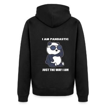 Panda -Wortspiele Panda -Hausmeister - Unisex Premium Bio Zip Hoodie - Schwarz - Hinten - Nico (187cm)
