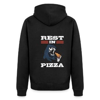 Rest In Pizza Pizzamacher - Unisex Premium Bio Zip Hoodie - Schwarz - Hinten - Nico (187cm)