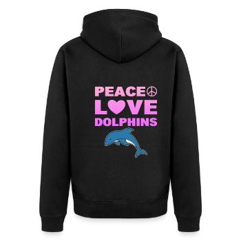 Peace Love Dolphins Meeresbiologe Delfine - Unisex Premium Bio Zip Hoodie - Schwarz - Hinten - Nico (187cm)