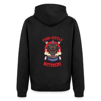 Katze Hexe Okkult Gothic Dunkel Satanisch - Unisex Premium Bio Zip Hoodie - Schwarz - Hinten - Nico (187cm)