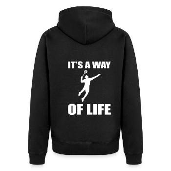 Badminton Sport Federballspieler - Unisex Premium Bio Zip Hoodie - Schwarz - Hinten - Nico (187cm)