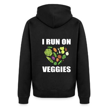 I Run On Veggies Vegan - Unisex Premium Bio Zip Hoodie - Schwarz - Hinten - Nico (187cm)