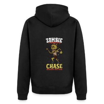 Funny Horror Zombie Marathon Jogging Runner - Unisex Premium Organic Zip Hoodie - black - Back - Nico (187cm)