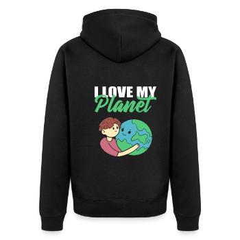 Earth Day Öko-Aktivist - Unisex Premium Bio Zip Hoodie - Schwarz - Hinten - Nico (187cm)