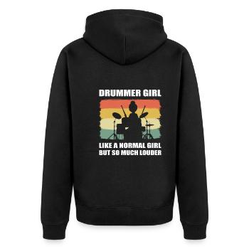 Mädchen spielt Drums Schlagzeugerin - Unisex Premium Bio Zip Hoodie - Schwarz - Hinten - Nico (187cm)