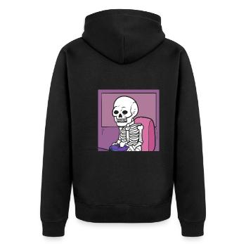 Gamer Skelett - Unisex Premium Bio Zip Hoodie - Schwarz - Hinten - Nico (187cm)