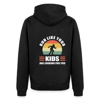 Run Like Your Kids Are Looking For You Runner - Unisex Premium Bio Zip Hoodie - Schwarz - Hinten - Nico (187cm)