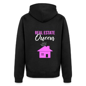 Real Estate Queen Immobilienmakler - Unisex Premium Bio Zip Hoodie - Schwarz - Hinten - Nico (187cm)