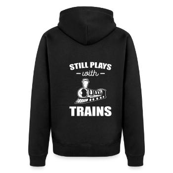Still Plays With Trains Zugführer - Unisex Premium Bio Zip Hoodie - Schwarz - Hinten - Nico (187cm)