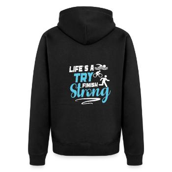 Triathlon Swim Bike Run Triathlete Sport Gift - Unisex Premium Organic Zip Hoodie - black - Back - Nico (187cm)