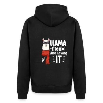 Niedliches Lama Lama Kleidung Lama Accessoires - Unisex Premium Bio Zip Hoodie - Schwarz - Hinten - Nico (187cm)