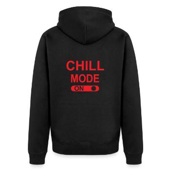Chill-Modus EIN - Unisex Premium Bio Zip Hoodie - Schwarz - Hinten - Nico (187cm)