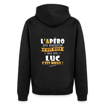 Luc Apero T shirt Humour personnalisé luc - Veste à capuche bio Premium Unisexe - noir - Dos - Nico (187cm)