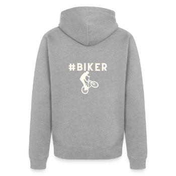 Biker - Unisex Premium Bio Zip Hoodie - Grau meliert - Hinten - Nico (187cm)