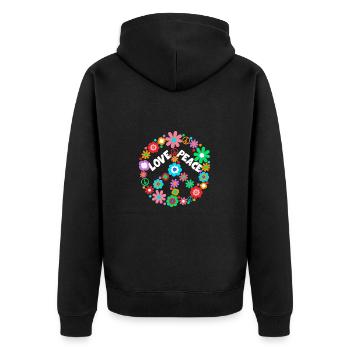 Peace Flowerpower Hippie Love Friedenszeichen - Unisex Premium Bio Zip Hoodie - Schwarz - Hinten - Nico (187cm)