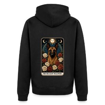Belgischer Malinois - Unisex Premium Bio Zip Hoodie - Schwarz - Hinten - Nico (187cm)