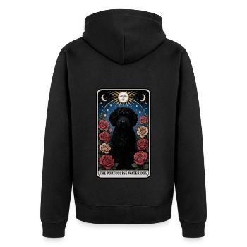 Portugiesischer Wasserhund - Unisex Premium Bio Zip Hoodie - Schwarz - Hinten - Nico (187cm)