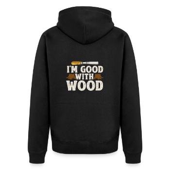 Holzbearbeitung Schnitzerei Schreiner - Unisex Premium Bio Zip Hoodie - Schwarz - Hinten - Nico (187cm)