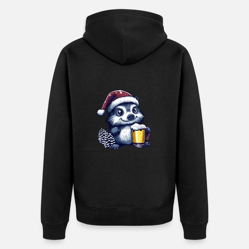 Hérisson Bière Noël - Veste à capuche bio Premium Unisexe - noir