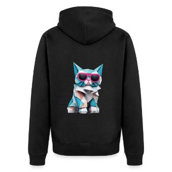 Coole Katze im Origami-Style VIII - Unisex Premium Bio Zip Hoodie - Schwarz - Hinten - Nico (187cm)
