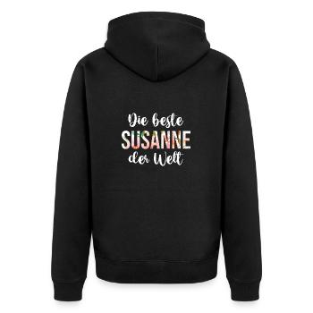 Susanne - Unisex Premium Bio Zip Hoodie - Schwarz - Hinten - Nico (187cm)