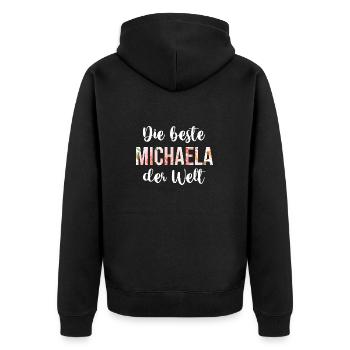 Michaela - Unisex Premium Bio Zip Hoodie - Schwarz - Hinten - Nico (187cm)