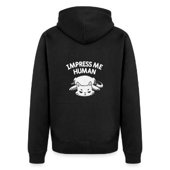 Beeindrucke mich Mensch lustige Katze - Unisex Premium Bio Zip Hoodie - Schwarz - Hinten - Nico (187cm)