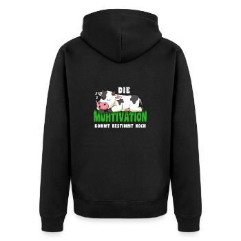 Die Muhtivation Kommt Bestimmt Noch Schlafende Kuh - Unisex Premium Bio Zip Hoodie - Schwarz - Hinten - Nico (187cm)