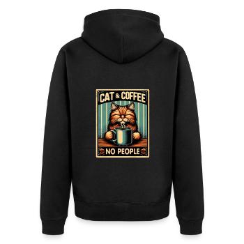 Katze und Kaffee keine Menschen - Unisex Premium Bio Zip Hoodie - Schwarz - Hinten - Nico (187cm)