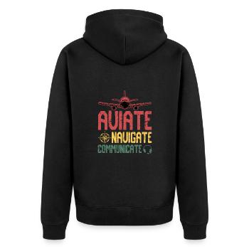 Aviate Navigate Communicate - Unisex Premium Organic Zip Hoodie - black - Back - Nico (187cm)