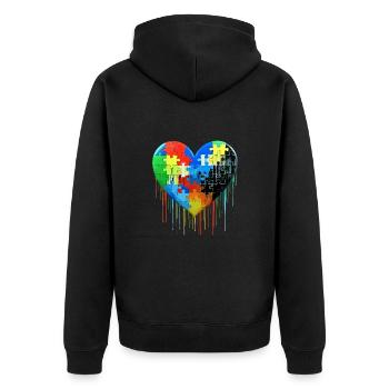 Autismus Puzzle Herz - Unisex Premium Bio Zip Hoodie - Schwarz - Hinten - Nico (187cm)