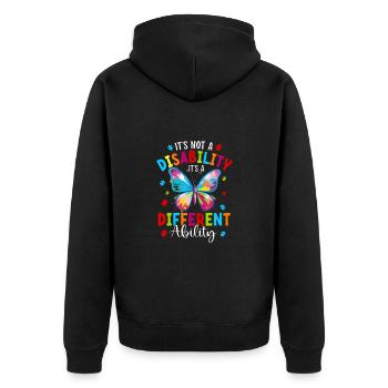 Es ist keine Behinderung, es ist eine andere Fähigkeit - Unisex Premium Bio Zip Hoodie - Schwarz - Hinten - Nico (187cm)