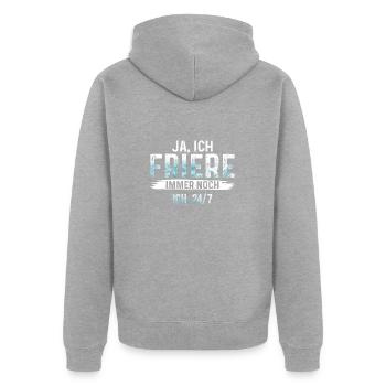 Frieren - Ja, ich friere immer noch ich, 24/7 - Unisex Premium Bio Zip Hoodie - Grau meliert - Hinten - Nico (187cm)