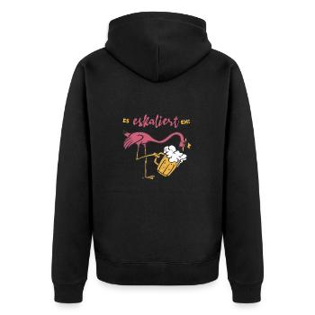 Es eskaliert eh Flamingo mit Bier - Unisex Premium Bio Zip Hoodie - Schwarz - Hinten - Nico (187cm)