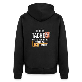 Blitzer bei defekten Tacho - Lustig - Unisex Premium Bio Zip Hoodie - Schwarz - Hinten - Nico (187cm)