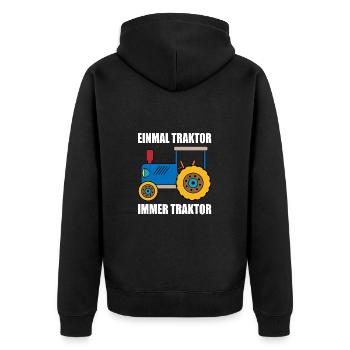 einmal Traktor immer Traktor - Unisex Premium Bio Zip Hoodie - Schwarz - Hinten - Nico (187cm)