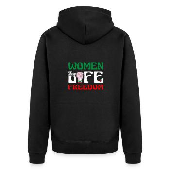 Niedliche iranische Frauen - Frauen Leben Freiheit - Unisex Premium Bio Zip Hoodie - Schwarz - Hinten - Nico (187cm)