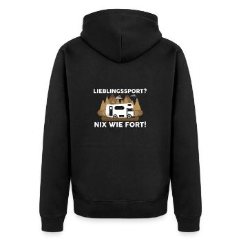 Camper Wohnmobil Wohnwagen Campingplatz Camping - Unisex Premium Bio Zip Hoodie - Schwarz - Hinten - Nico (187cm)
