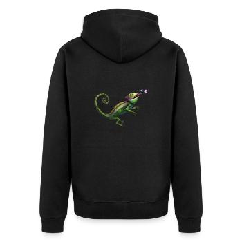 Chameleon eats fly - Unisex Premium Organic Zip Hoodie - black - Back - Nico (187cm)