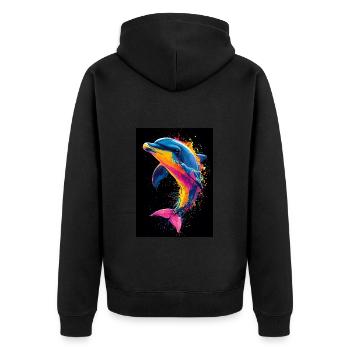Delfin Pop Art Bunt - Unisex Premium Bio Zip Hoodie - Schwarz - Hinten - Nico (187cm)
